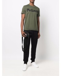 T-shirt à col rond imprimé olive Alexander McQueen