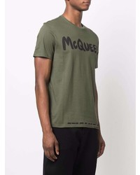 T-shirt à col rond imprimé olive Alexander McQueen