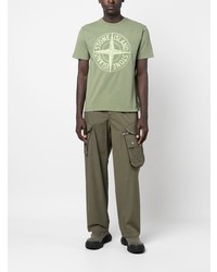 T-shirt à col rond imprimé olive Stone Island