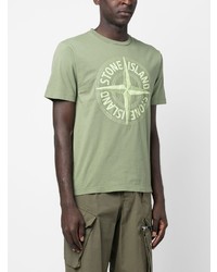 T-shirt à col rond imprimé olive Stone Island