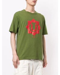 T-shirt à col rond imprimé olive Undercover