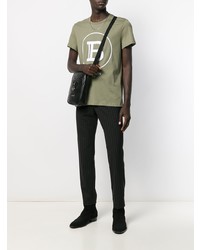 T-shirt à col rond imprimé olive Balmain