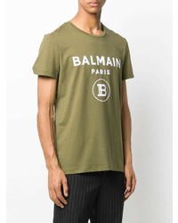 T-shirt à col rond imprimé olive Balmain