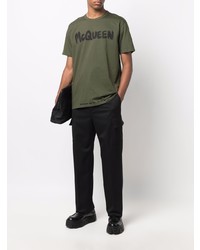 T-shirt à col rond imprimé olive Alexander McQueen