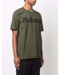 T-shirt à col rond imprimé olive Alexander McQueen