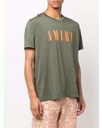 T-shirt à col rond imprimé olive Amiri