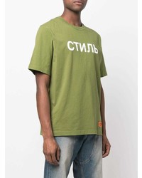 T-shirt à col rond imprimé olive Heron Preston