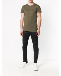 T-shirt à col rond imprimé olive Balmain