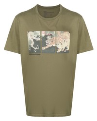 T-shirt à col rond imprimé olive Maharishi