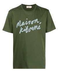 T-shirt à col rond imprimé olive MAISON KITSUNÉ