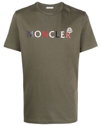 T-shirt à col rond imprimé olive Moncler