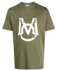 T-shirt à col rond imprimé olive Moncler