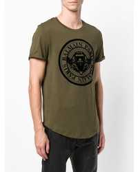 T-shirt à col rond imprimé olive Balmain