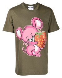 T-shirt à col rond imprimé olive Moschino