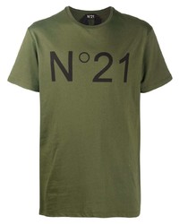 T-shirt à col rond imprimé olive N°21
