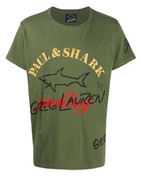 T-shirt à col rond imprimé olive Paul & Shark