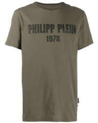 T-shirt à col rond imprimé olive Philipp Plein