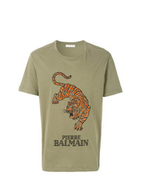 T-shirt à col rond imprimé olive Pierre Balmain