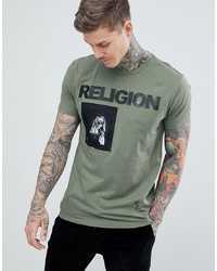 T-shirt à col rond imprimé olive Religion