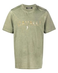 T-shirt à col rond imprimé olive Roberto Cavalli