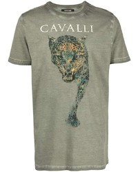 T-shirt à col rond imprimé olive Roberto Cavalli