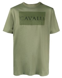 T-shirt à col rond imprimé olive Roberto Cavalli