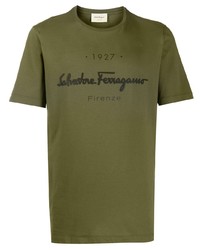 T-shirt à col rond imprimé olive Salvatore Ferragamo