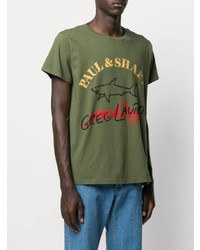 T-shirt à col rond imprimé olive Paul & Shark