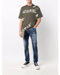 T-shirt à col rond imprimé olive DSQUARED2