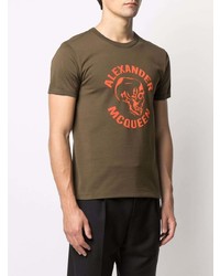 T-shirt à col rond imprimé olive Alexander McQueen