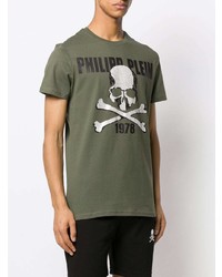 T-shirt à col rond imprimé olive Philipp Plein