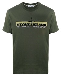 T-shirt à col rond imprimé olive Stone Island