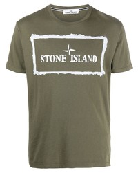 T-shirt à col rond imprimé olive Stone Island
