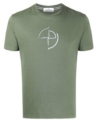 T-shirt à col rond imprimé olive Stone Island