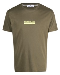 T-shirt à col rond imprimé olive Stone Island