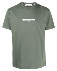 T-shirt à col rond imprimé olive Stone Island