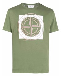 T-shirt à col rond imprimé olive Stone Island