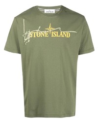 T-shirt à col rond imprimé olive Stone Island