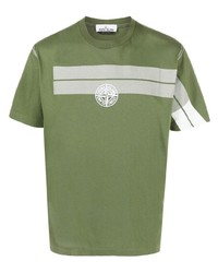 T-shirt à col rond imprimé olive Stone Island