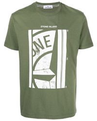 T-shirt à col rond imprimé olive Stone Island