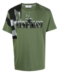 T-shirt à col rond imprimé olive Stone Island