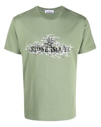 T-shirt à col rond imprimé olive Stone Island