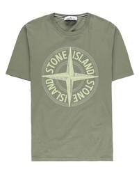 T-shirt à col rond imprimé olive Stone Island