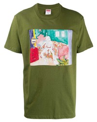 T-shirt à col rond imprimé olive Supreme