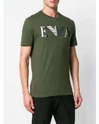 T-shirt à col rond imprimé olive Emporio Armani