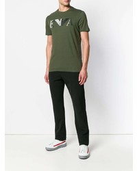 T-shirt à col rond imprimé olive Emporio Armani