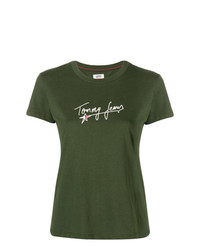 T-shirt à col rond imprimé olive Tommy Jeans