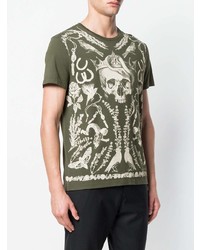 T-shirt à col rond imprimé olive Alexander McQueen