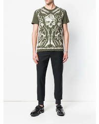 T-shirt à col rond imprimé olive Alexander McQueen