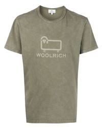 T-shirt à col rond imprimé olive Woolrich